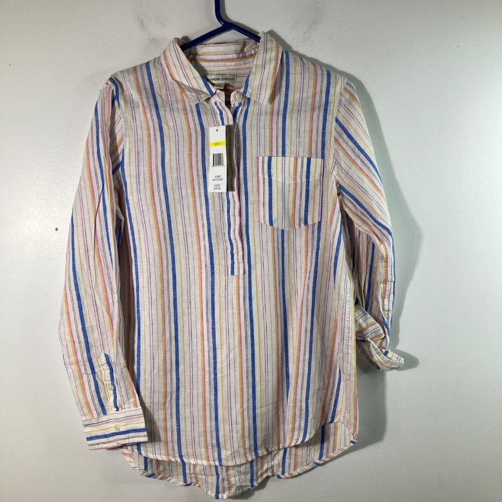 Womens Alexander Jordan Linen‎ Blend V Neck Pullover Tunic Striped M NWT